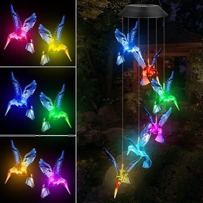Solar LED Windspiel Mobil Außen Kolibri Farbwechsel Deko
