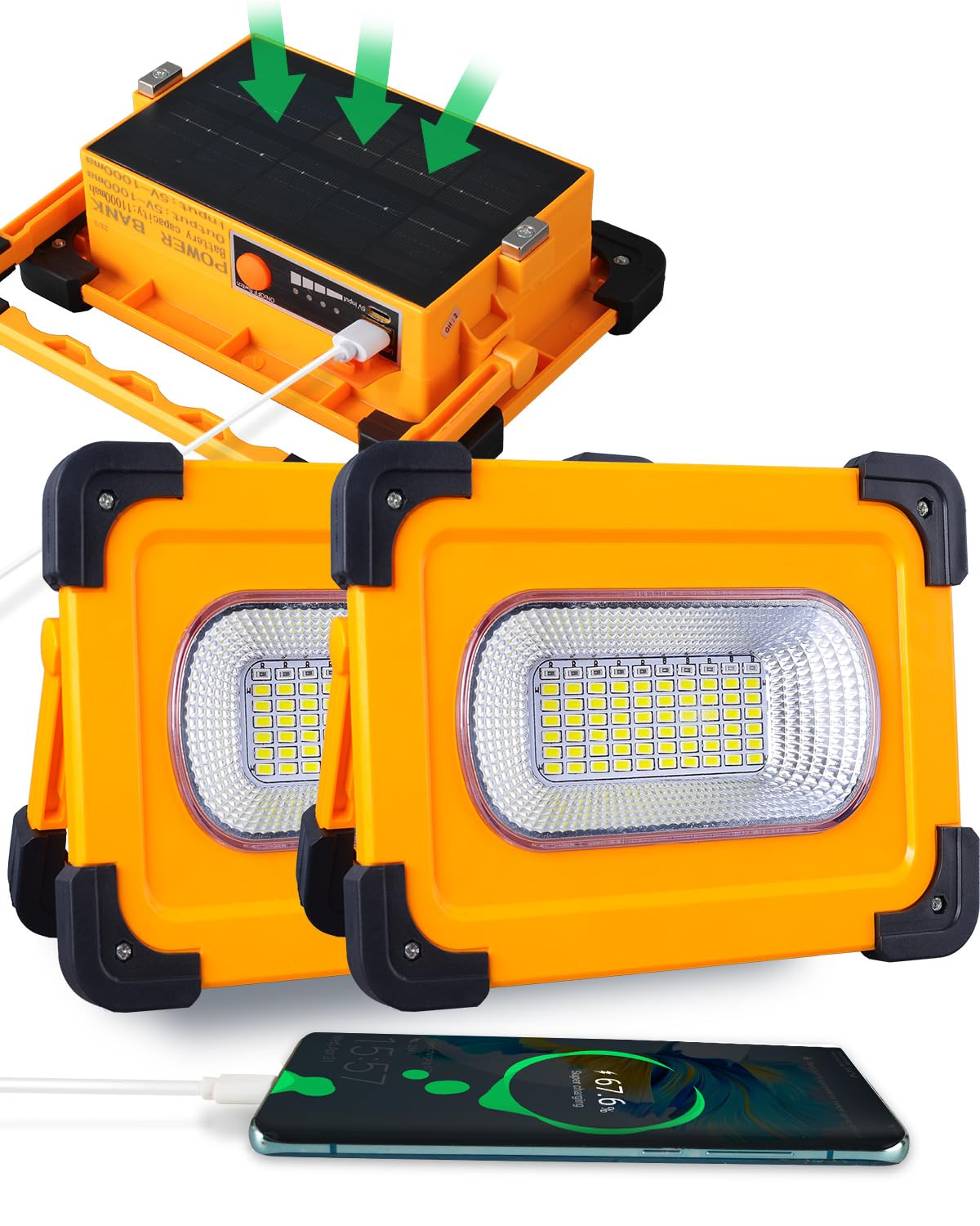 Solar Work Light, 60W Portable Rechargable 9000mAh Outside Work Light, Waterp...