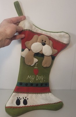 Christmas DOG 18 Stocking Themed Adorable Puppy Face Bone Shaped