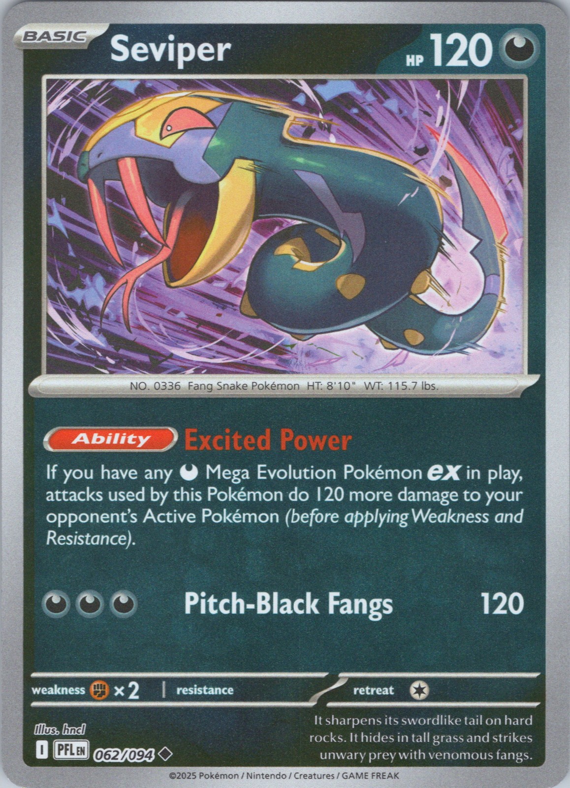 Seviper #062/130 ME2: Phantasmal Flames - Reverse Holo (NM) - Pokemon TCG