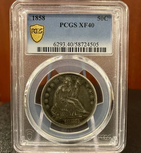 1858 P Seated Liberty Half Dollar, PCGS XF40, 50 C