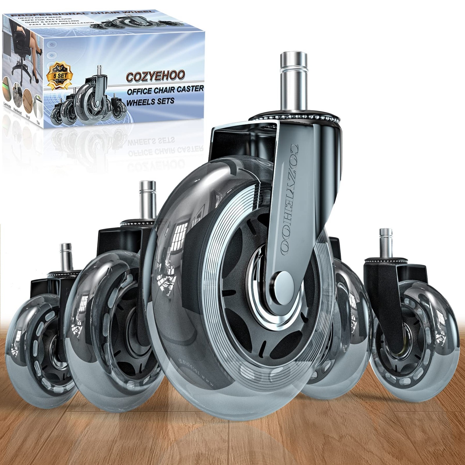 Heavy-duty 3-inch office chair caster wheels for carpet and hard floors-image