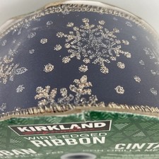 Kirkland Wire-Edged Ribbon 6.3cm /2.5in Blue With With White Snowflakes Pattern