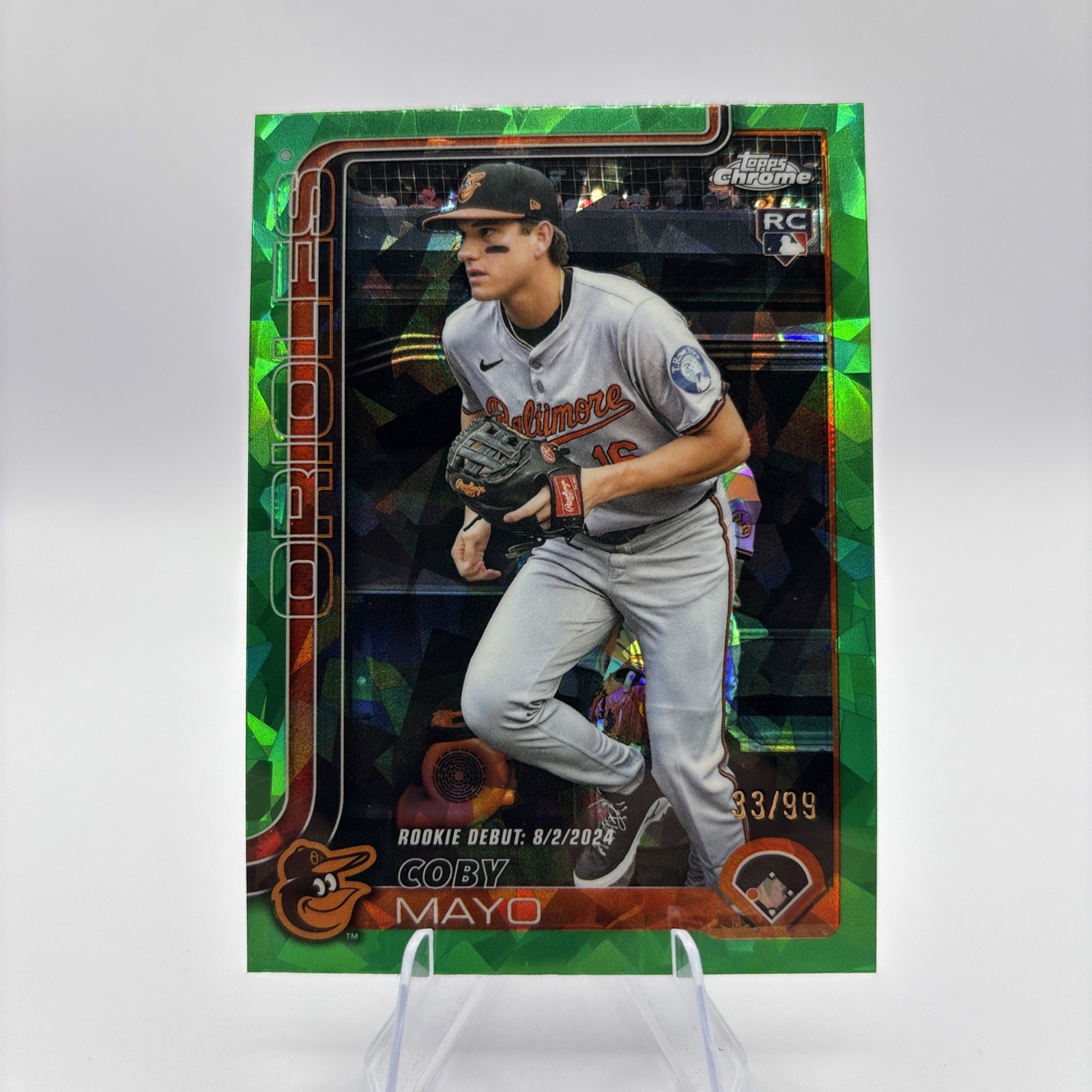 2025 Topps Chrome Update Sapphire - Rookie Debut Coby Mayo #USC94 Green /99 (RC)