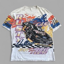 Vintage 90s Rusty Wallace NASCAR All Over Print T-Shirt Miller Lite Racing Tee