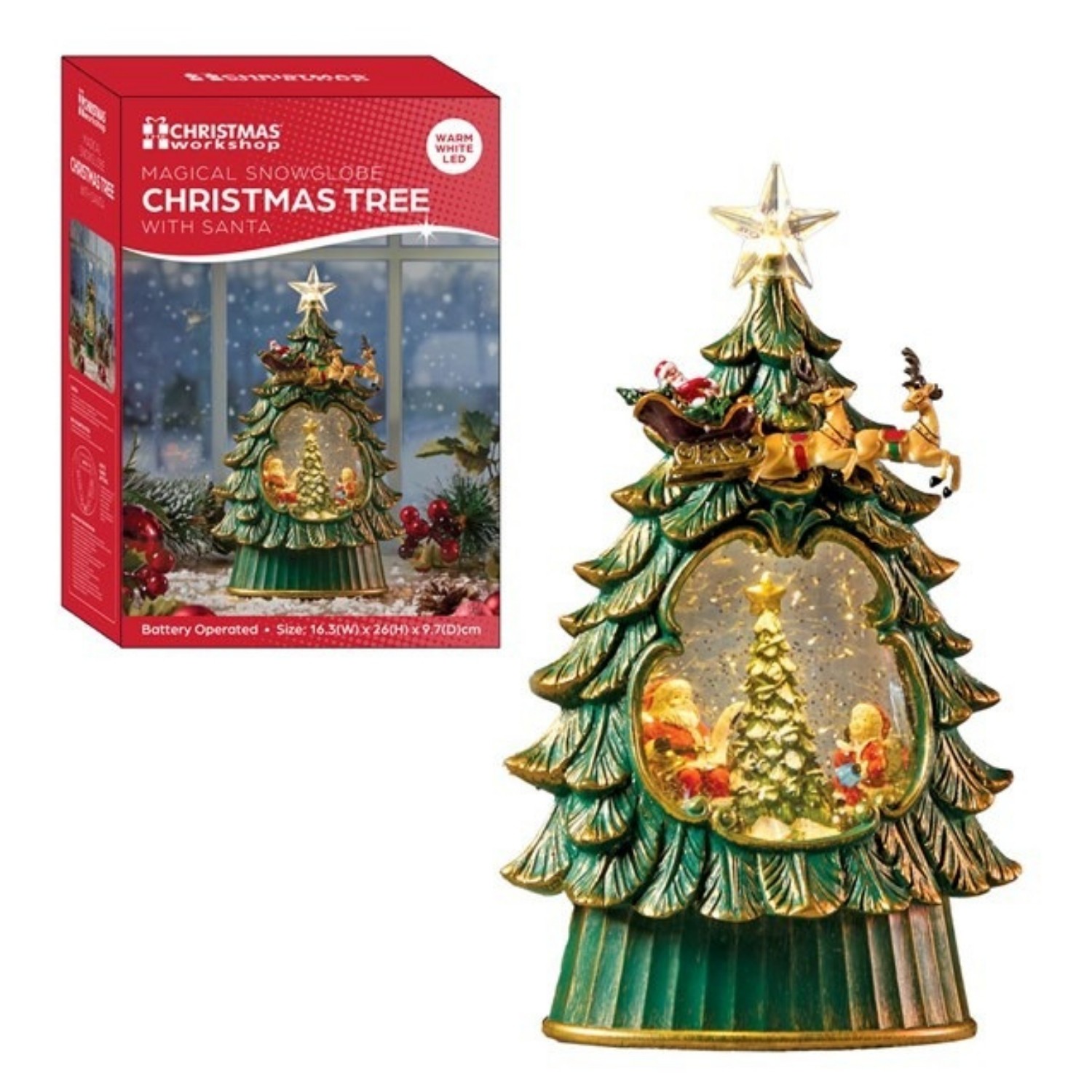 Snow Globe Christmas Tree with Santa LED Light & Glitter Swirl Effect Light Up