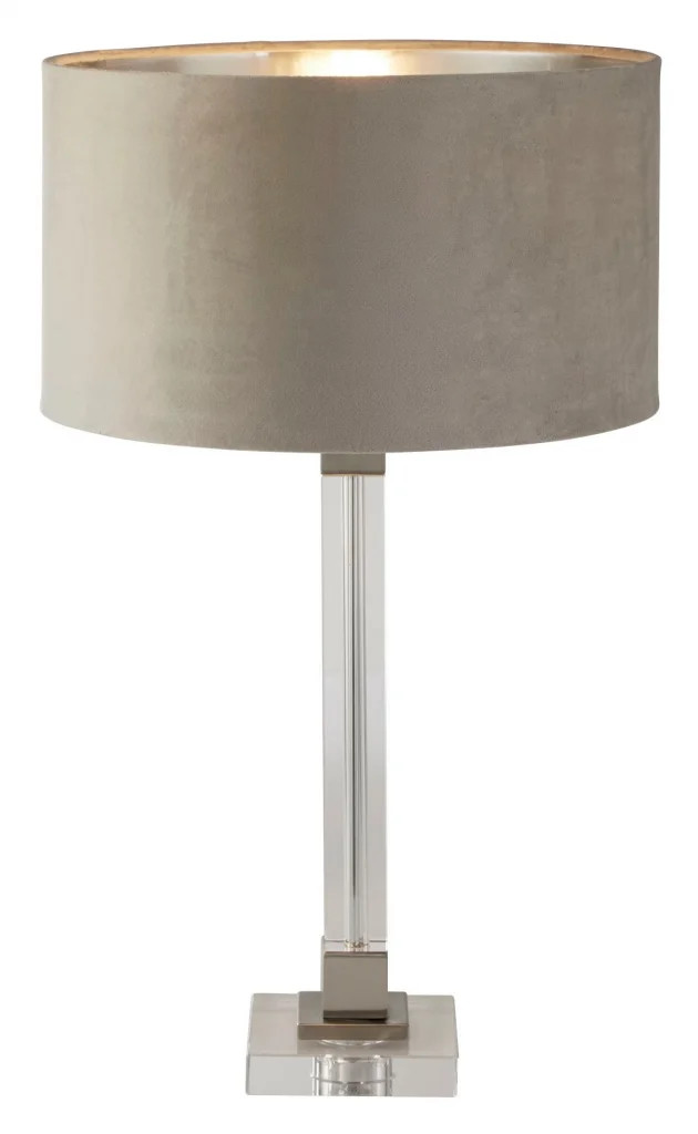Table Light Silver Scarborough Satin Nickel Crystal Taupe Searchlight 67521TA