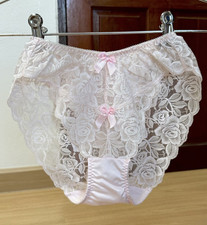 Vintage Pink Polyester Panty Sheer Nylon Lace Bikini Full Coverage Briefs Sz.5