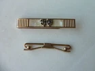 Swank Gold Tone 2 Masks Mother Of Pearl Inlay Bar Money/Tie Clip & Collar Clip