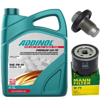 Motoröl Filter Set Addinol 0W-20 5 Liter + Schraube für Jeep Renegade SUV 1.3