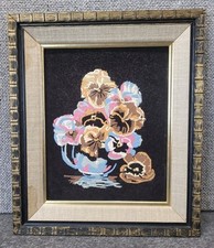 Vtg 8x10 Velvet Art Paint-by-Numbers Pansies Flower Floral Bouquet Framed 11x13