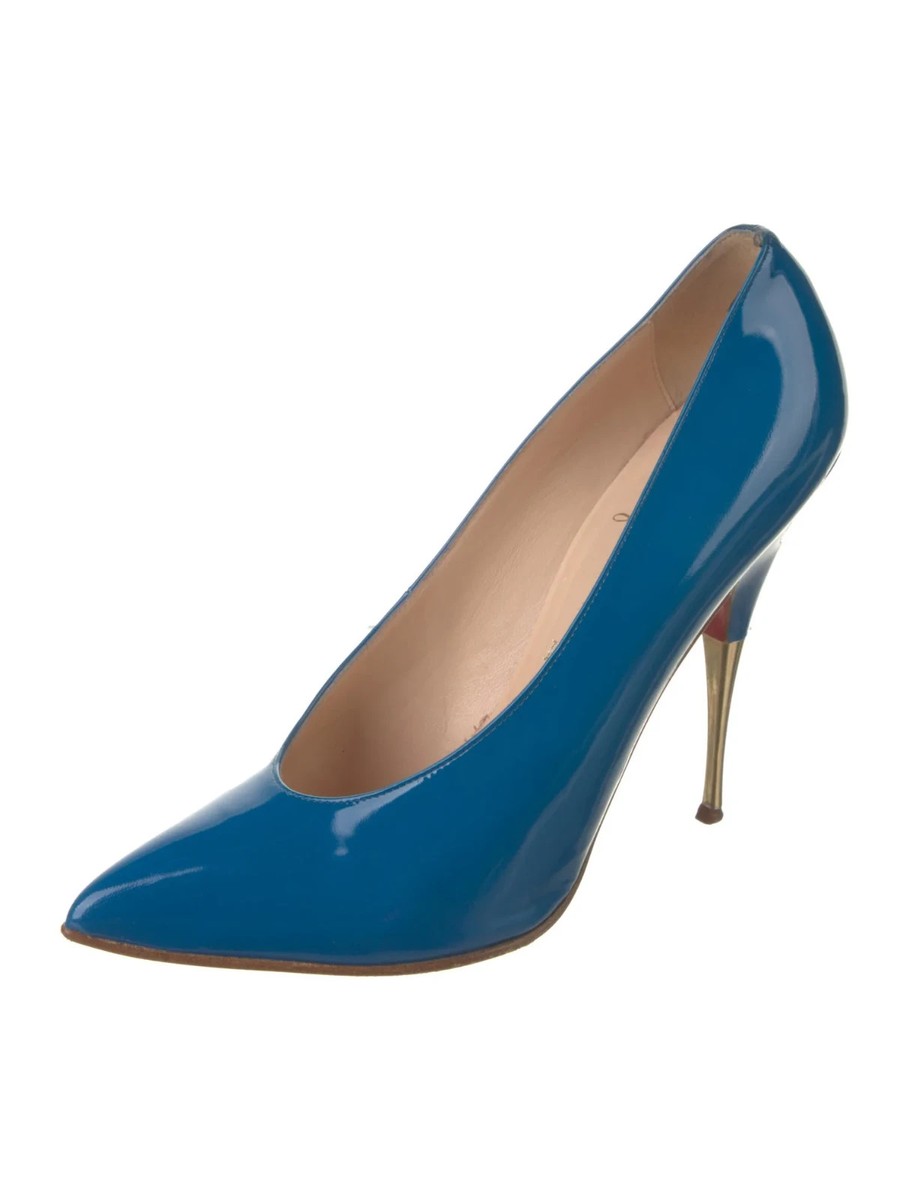 CHRISTIAN LOUBOUTIN Blue Lola 120 Patent Leather Pumps Size 9 IT