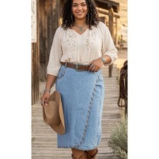 Vintage Baccini denim blanket stitch wrap skirt