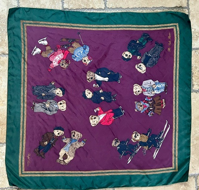 RARE! Vintage Ralph Lauren The Polo Bear Silk  Scarf 34" x 33" EXQUISITE!