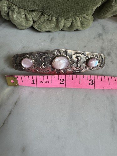 Native American Navajo Stamped Sterling Hair Barrette Pink Mother of Pearl