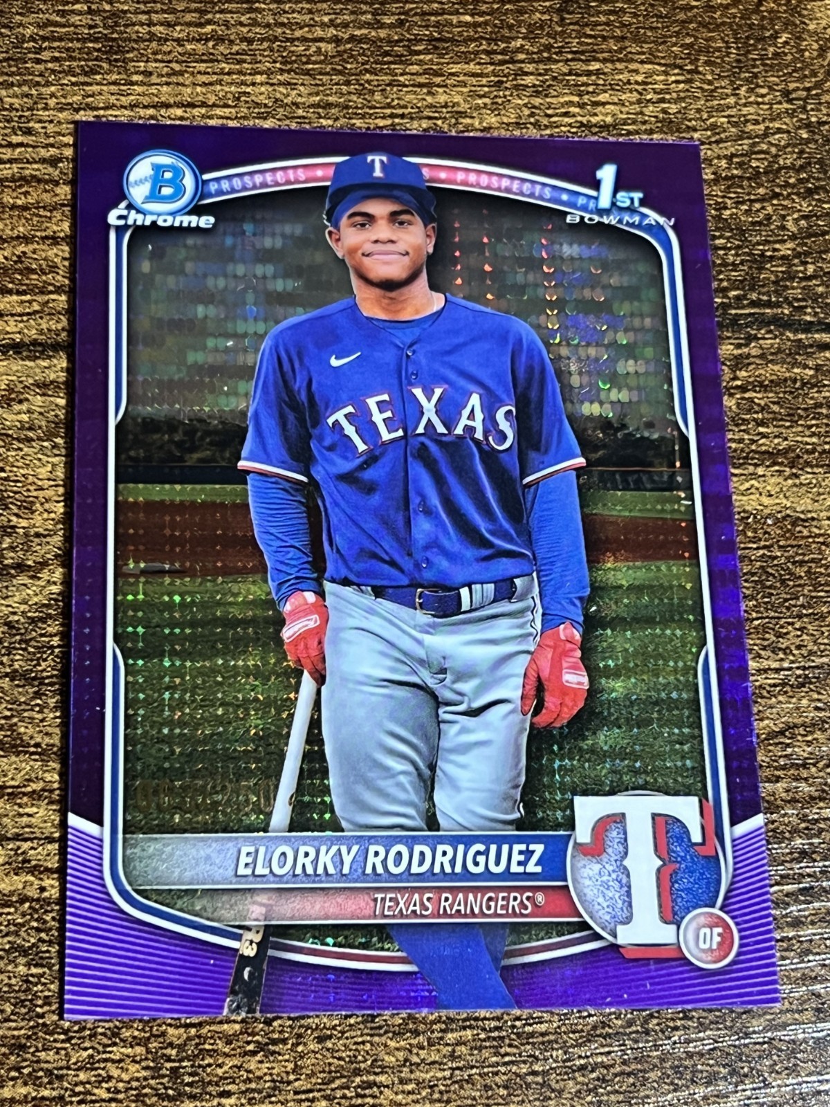 ELORKY RODRIGUEZ 2025 Bowman Chrome #BCP-186 Rangers 1st Purple Refractor /250