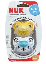 Nuk Orthodontic Pacifier Silicone 6-18 Month Animal Theme New In Box Tiger/Panda