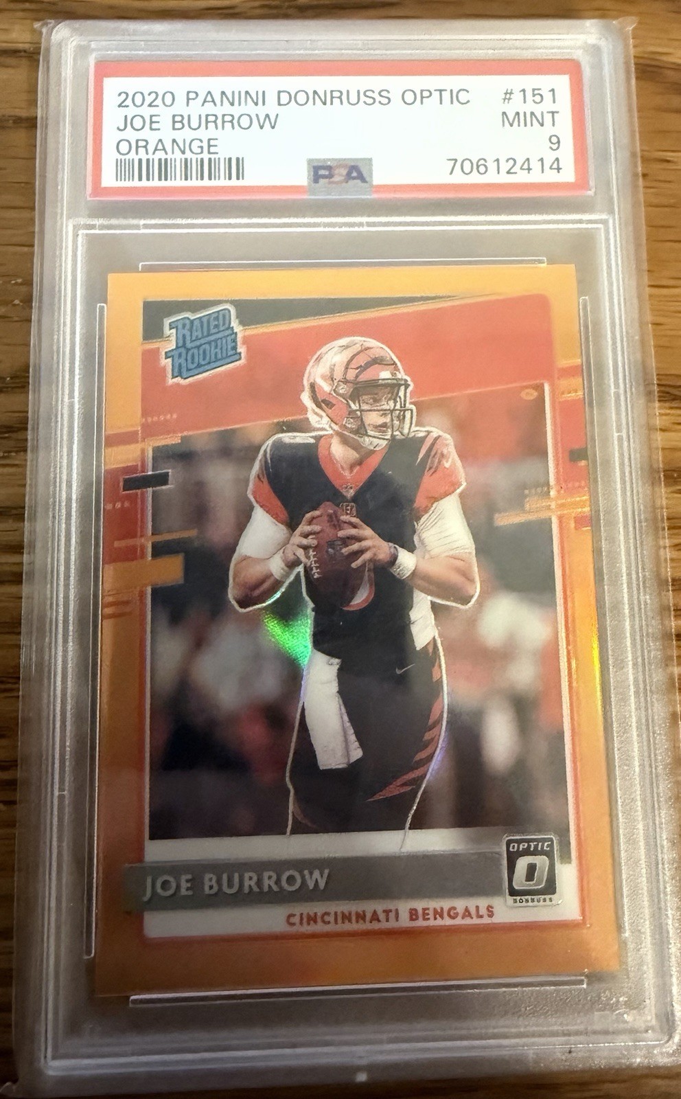 2020 Panini Donruss Optic Rated Rookies Joe Burrow #151 Orange /199 (RC) - PSA 9