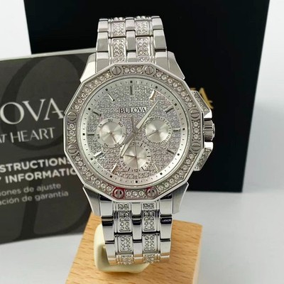 New Bulova Octava Crystal Men's Quartz Watch White Dial Stainless Steel 96C134
