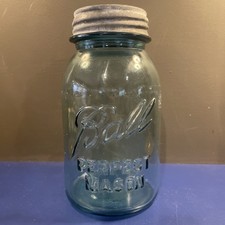 Antique/Vintage Blue Ball Perfect Mason Qt. Jar #8 Zinc Lid 1923-1933