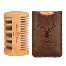 menesia wooden beard comb & durable case for men beard, fine & coarse teeth, ...