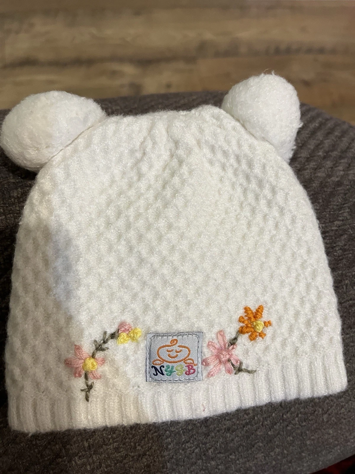 Embroidered Baby Beanie Knitted Baby Beanie Hand Embroidered Flowers