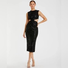 NWT Ieena for Mac Duggal black sequin cutout midi dress 27022 Size 2