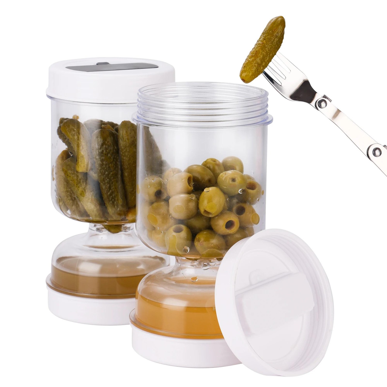 Tarro colador encurtido de oliva reloj de arena hermético almacenamiento de alimentos contenedor abatible