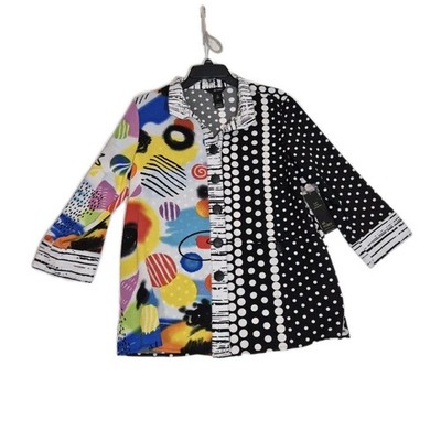 Ali Miles Women's Size M 3/4 cuff Sleeve Button Up Abstract Top Blouse Shirt 46