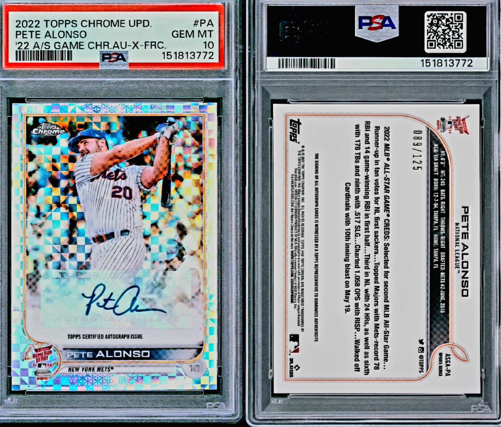 2022 TOPPS CHROME UPDATE ALL-STAR GAME AUTO PETE ALONSO X-FRACTOR #ASGA-PA /125 view 3