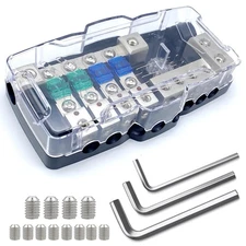 4 Way Mini-ANL Fused Distribution Block with Ground Block, 12V-48V 0/4 Gauge ...