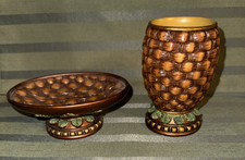 Vintage Bathroom Tumbler Cup Soap Dish Palm Tree Tropical Springs Global