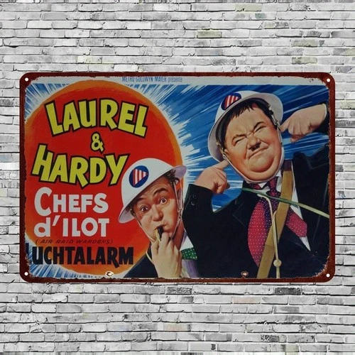 Tin Metal Signs Home Décor "Vintage Laurel & Hardy 'Chefs D'Ilot' Classic Comedy