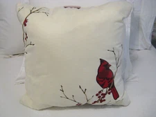 St Nicholas Square Holiday Embroidered RED Cardinal 18"x 18" Throw Pillow NWT
