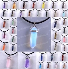 2Pcs Brand New, Healing, Gemstone Pendant Beads with Real Leather Cord Necklace