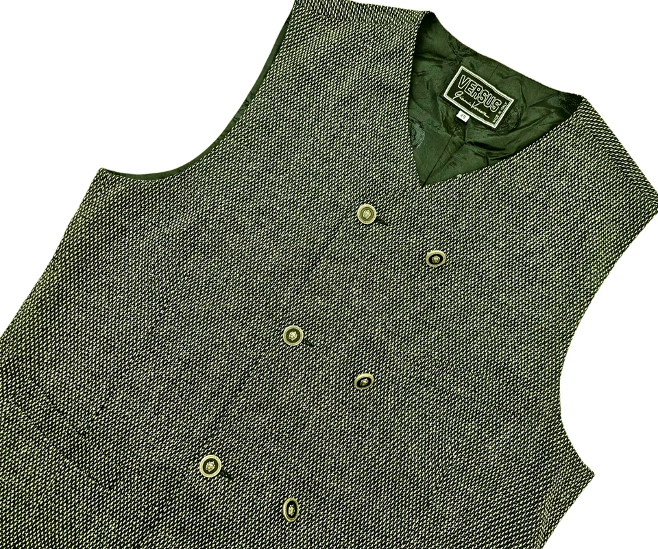 *HOT ITALY UNISEX VERSUS GIANNI VERSACE VIRGIN WOOL BEIGE BLACK VEST Jacket 38 S - Image 3 of 4