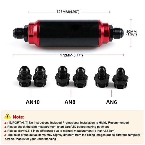 Inline Fuel Filter High Flow 100 Micron Cleanable AN6 AN8 AN10 Adapter universal - Picture 7 of 11