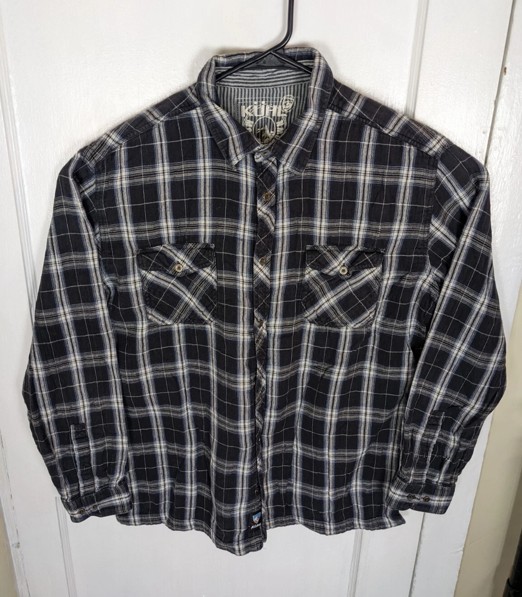 Kuhl Navy Plaid Flannel Shirt 2XL Striped Lined Metal Buttoned L/S Work  Hiking | eBay