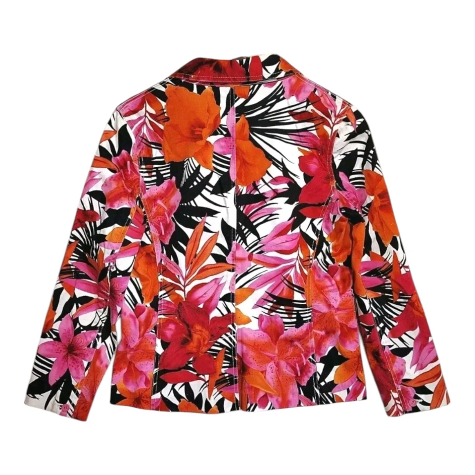 Chaqueta Blazer Mujer Caribbean Joe Talla M Roja Negra Rosa Naranja Tropical Floral Foto 4 de 4
