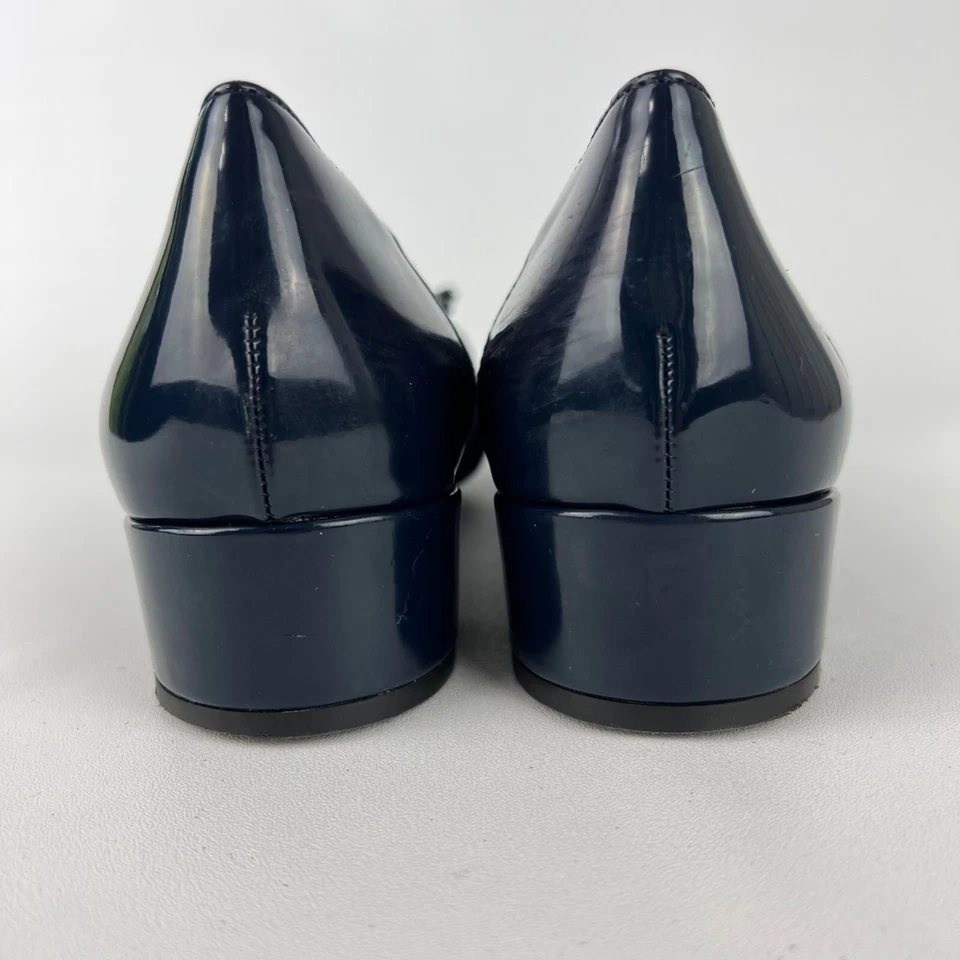 Bomba de tacón ancho Geox Carey para mujer D54V8A azul gamuza charol puntera talla 41 EE. UU. 10,5 Foto 4 de 4