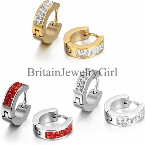 2-6PCS Stainless Steel Men Women Rhinestone Charm Hoop Huggie Ear Stud Earrings - 第 15/15 張圖片