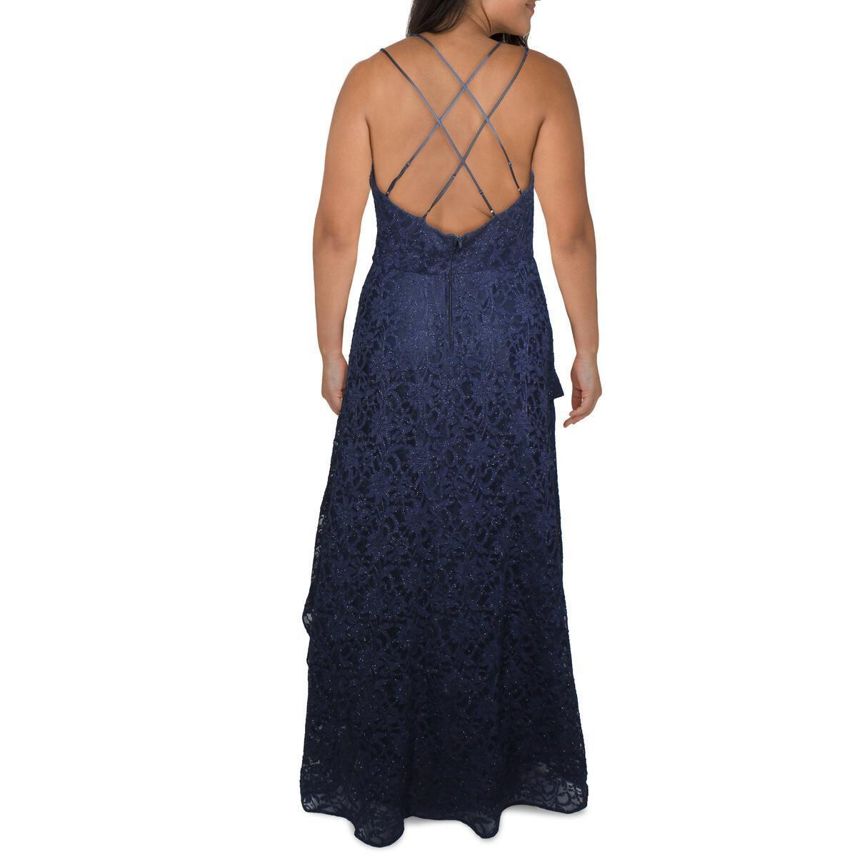 BCX WOMENS LACE GLITTER EVENING FORMAL DRESS ELEGANT GOWN BHFO 8970 NAVY  SIZE 7 | eBay