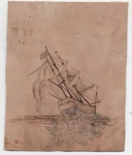 1877 Watercolor on Paper of a three masted Ship