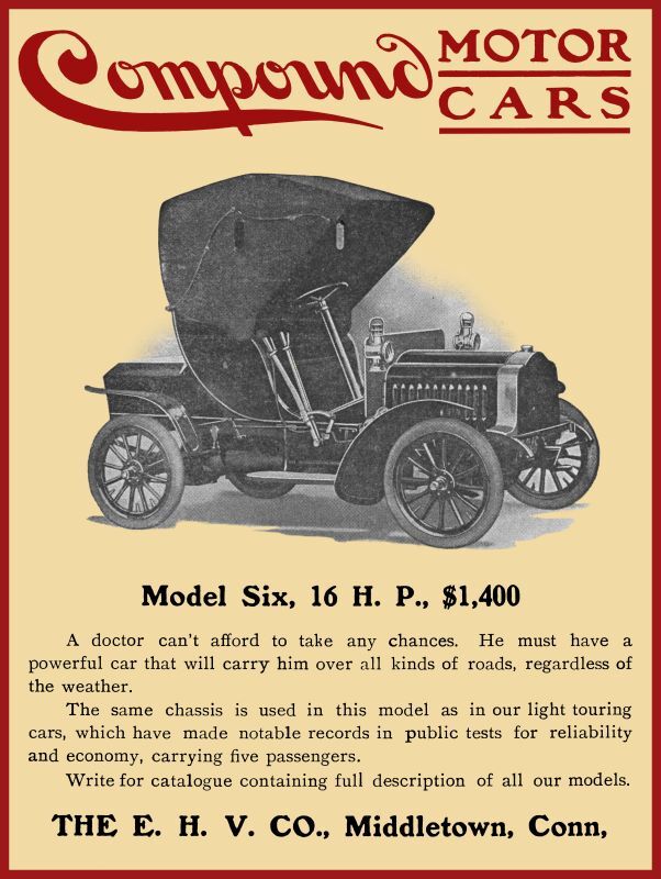 1906 E.H.V. Co. Compound Motor Car NEW Metal Sign: Model Six - Middletown, CT