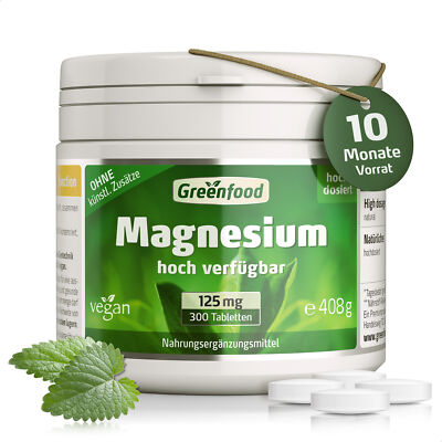 Greenfood Magnesium, Tagesbedarf, 300 Tabletten, Vegan.