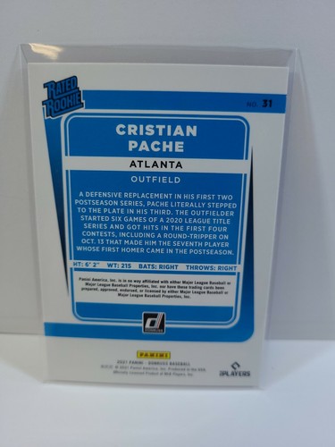 Donruss béisbol 2021 clasificación Christian Pache ¡holo rojo! Braves RC - ¡raro! - Imagen 2 de 2