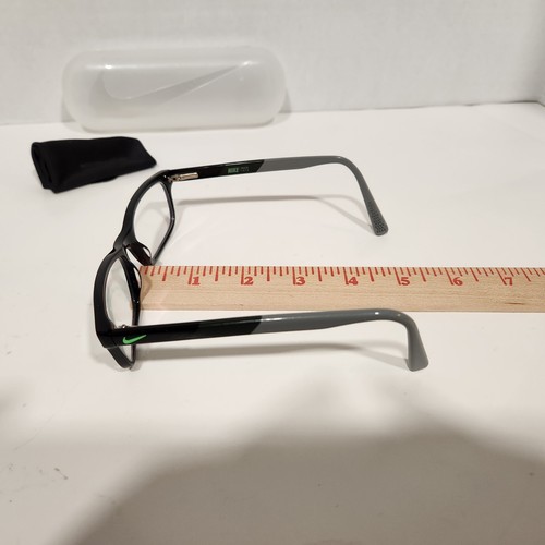 Nike Eyeglasses Frames 7237 001 140 Black Gray Green Rectangular Rim Case Cloth - Picture 10 of 21