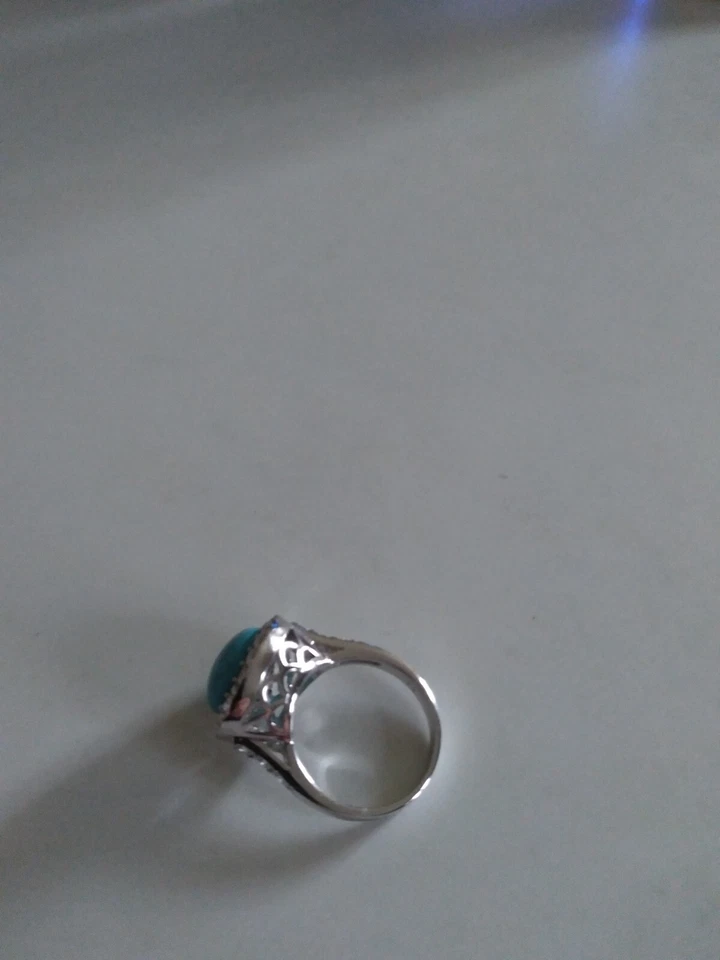 Bezel Set Turquoise & Diamonique Pave' 925 Silver RIng - Image 4 of 4