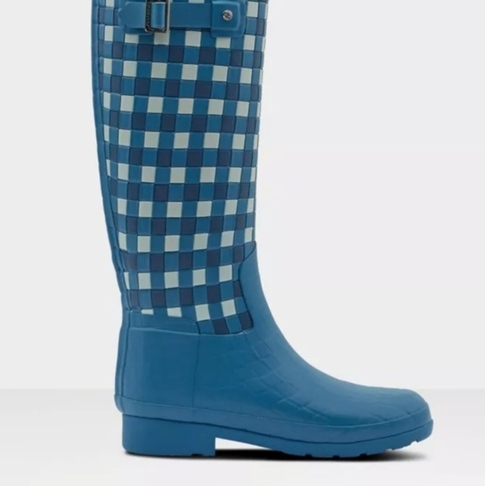 Hunter Original Women's Tall Waterproof Rain Boot, Size 5 Matte Blue Gingham NEW