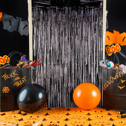 Borlas colgantes negras con flecos metálicos para puertas de Halloween 2M - Imagen 8 de 16